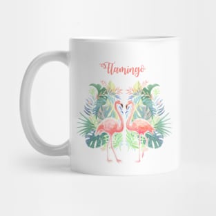 Lovely Fairy Tale For Two Flamingo Tropical Flowers Watercolor Mug